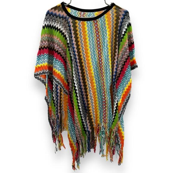 Missoni Multicolor Rainbow Chevron Fringe Pullover Poncho One Size NEW - Picture 6 of 10